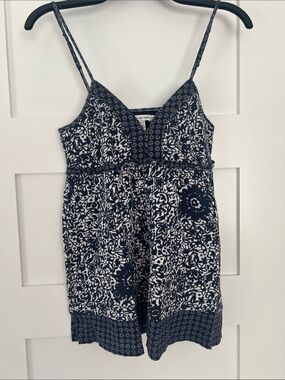 Vintage Y2K American Eagle Outfitters Navy and White Floral Tank